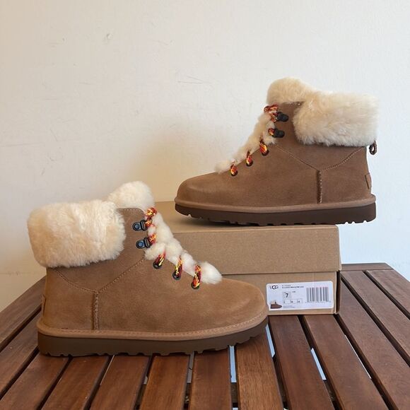 UGG Classic Mini Alpine Lace Boots Chestnut Women Size 7 - Picture 5 of 14